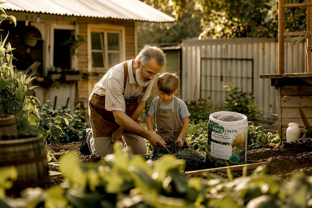 Garten Opa Junge mit Produkt