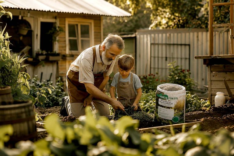 Garten Opa Junge mit Produkt